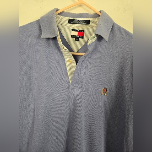Vintage Tommy Hilfiger Men's Large Blue Polo Short Sleeve Shirt Collared - Picture 3 of 5